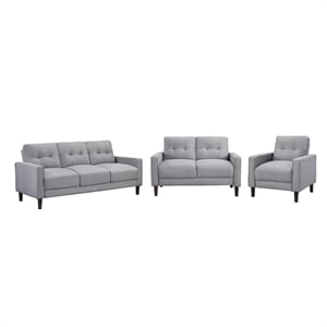 Bow 3pc Sofa Set with Track Arms and Tapered Legs- Gray Grid Tufted Fabric