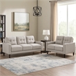 Bow 2pc Sofa Set with Track Arms and Tapered Legs- Beige Grid Tufted Fabric