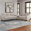 Bow 2pc Sofa Set with Track Arms and Tapered Legs- Beige Grid Tufted Fabric