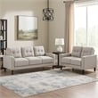 Bow 2pc Sofa Set with Track Arms and Tapered Legs- Beige Grid Tufted Fabric
