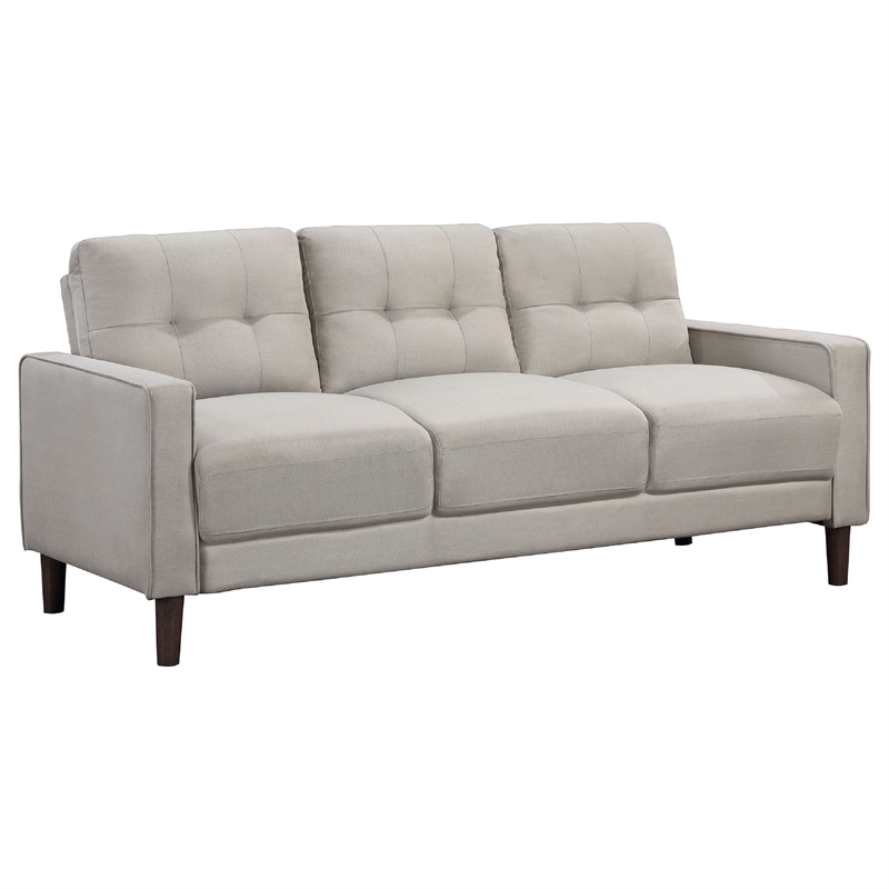 Bow 2pc Sofa Set with Track Arms and Tapered Legs- Beige Grid Tufted Fabric