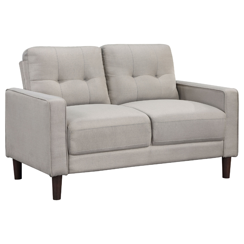 Bow 2pc Sofa Set with Track Arms and Tapered Legs- Beige Grid Tufted Fabric