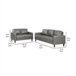 Rumi 2pc Sofa and Loveseat Set- Modern Track Arms- Gray Faux Leather