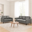 Rumi 2pc Sofa and Loveseat Set- Modern Track Arms- Gray Faux Leather