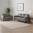 Rumi 2pc Sofa and Loveseat Set- Modern Track Arms- Gray Faux Leather