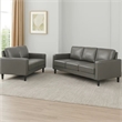 Rumi 2pc Sofa and Loveseat Set- Modern Track Arms- Gray Faux Leather