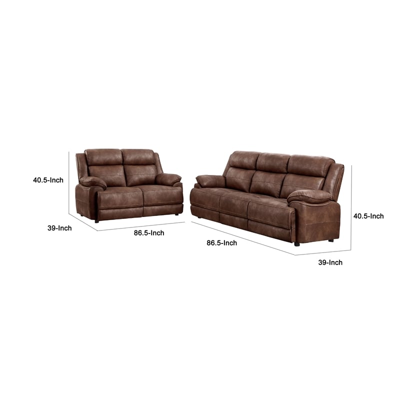 Ellen 2 Piece Sofa and Loveseat Set- Brown Faux Leather