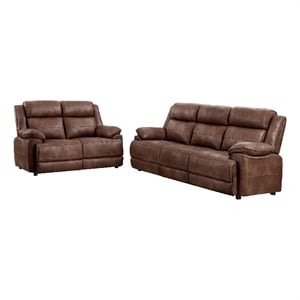 Ellen 2 Piece Sofa and Loveseat Set- Brown Faux Leather
