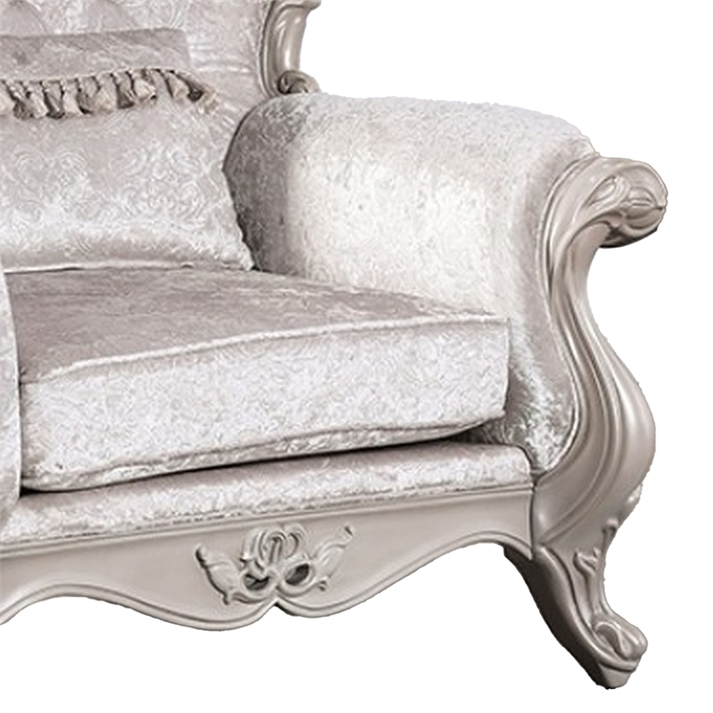 Paulo Accent Chair with Crown Molding- Diamond Tufted Off White- Solid Wood