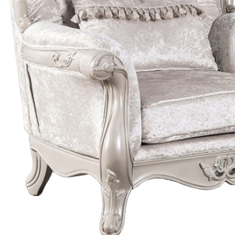 Paulo Accent Chair with Crown Molding- Diamond Tufted Off White- Solid Wood