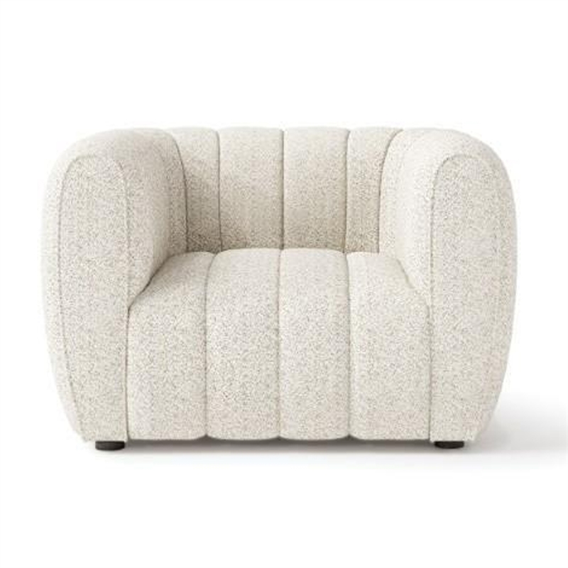 Hery Accent Chair- White Channel Tufted Boucle- Curved Low Back