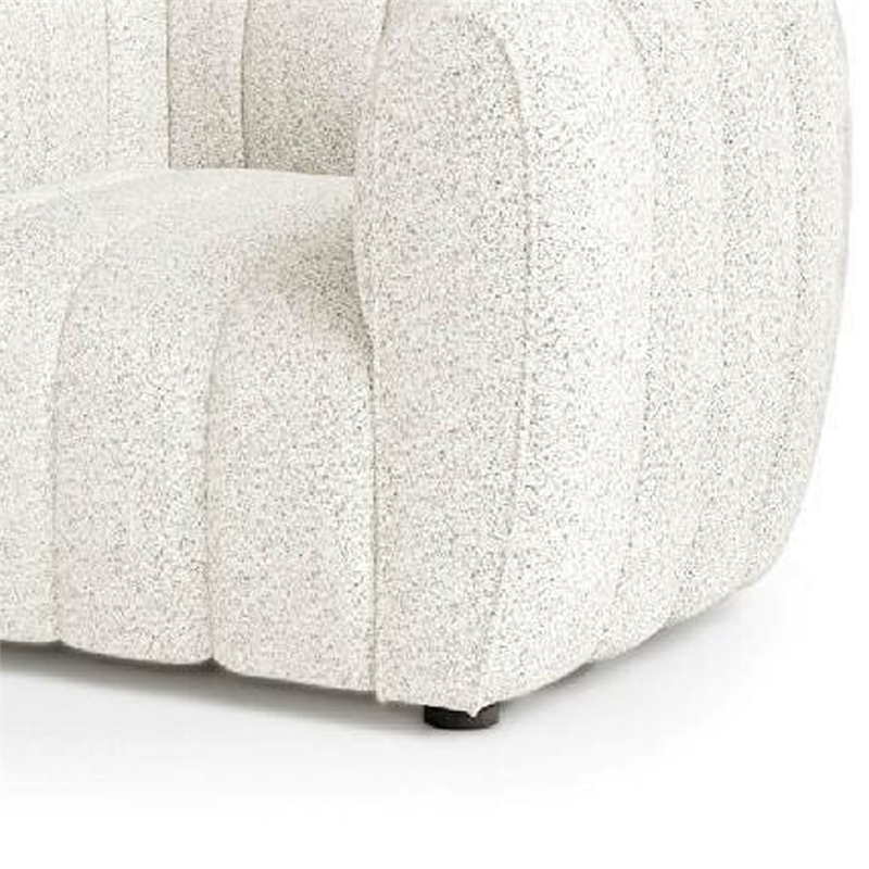 Hery Accent Chair- White Channel Tufted Boucle- Curved Low Back