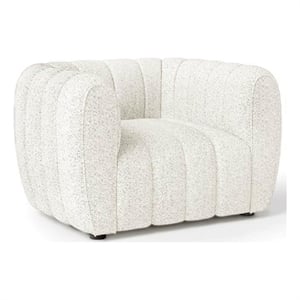 Hery Accent Chair- White Channel Tufted Boucle- Curved Low Back