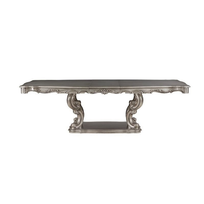Aria 85-102 Inch Dining Table-Extendable Wood Top Classic Antique Platinum