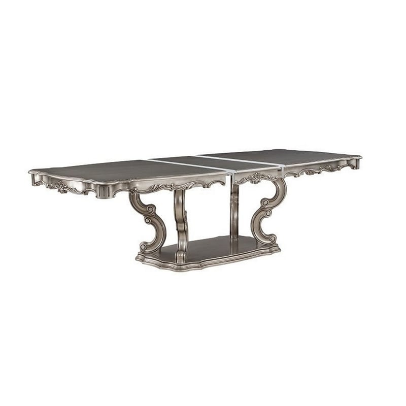 Aria 85-102 Inch Dining Table-Extendable Wood Top Classic Antique Platinum