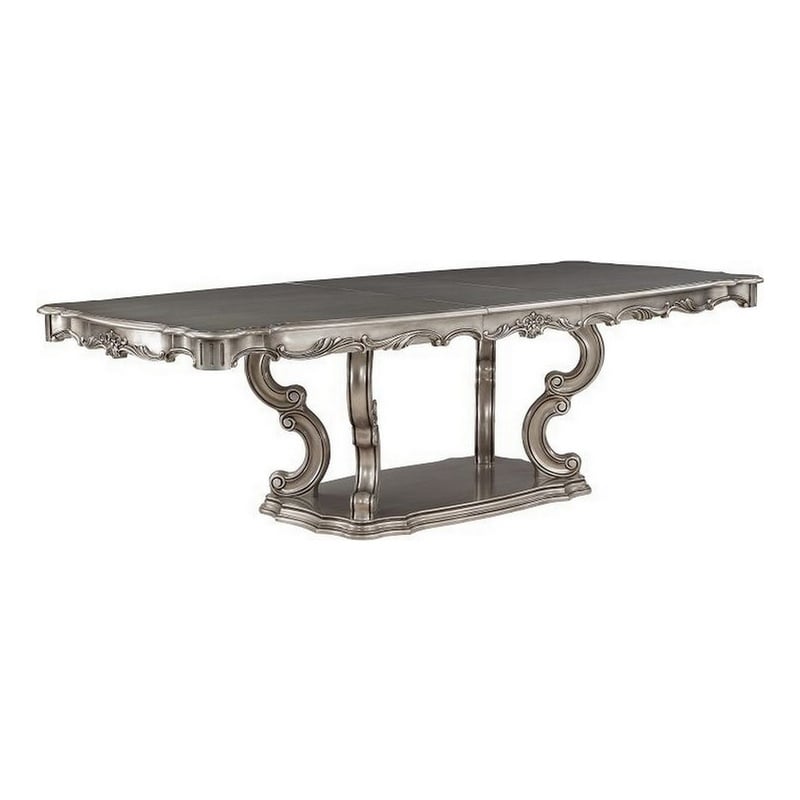Aria 85-102 Inch Dining Table-Extendable Wood Top Classic Antique Platinum