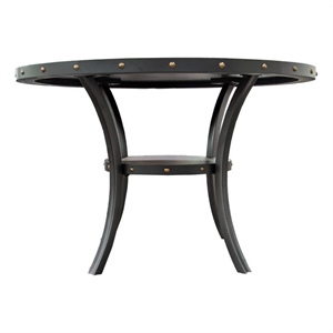 Sie 48 Inch Dining Table-Round Nailhead Trim Top with Shelf-Black Wood