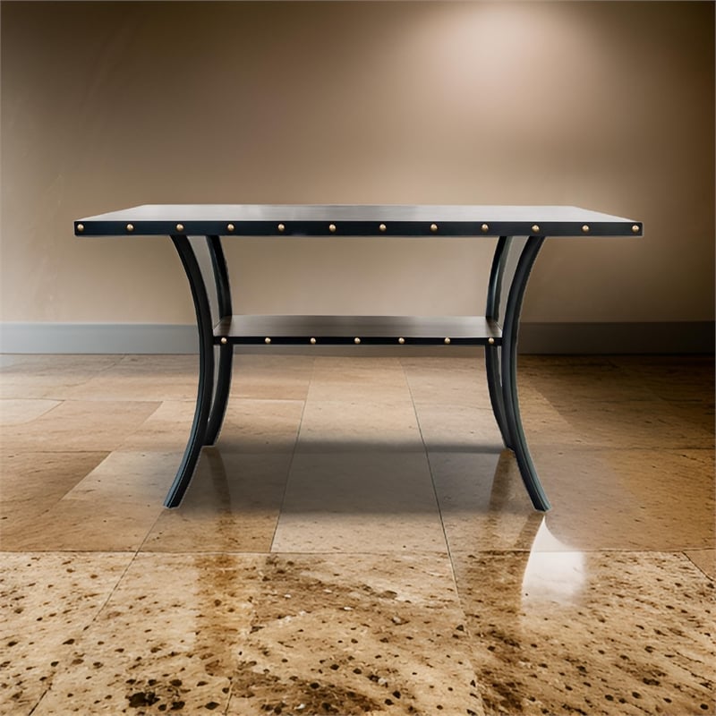 Sie 38 Inch Counter Height Table-Rectangular-Nailhead Trim-Black Wood