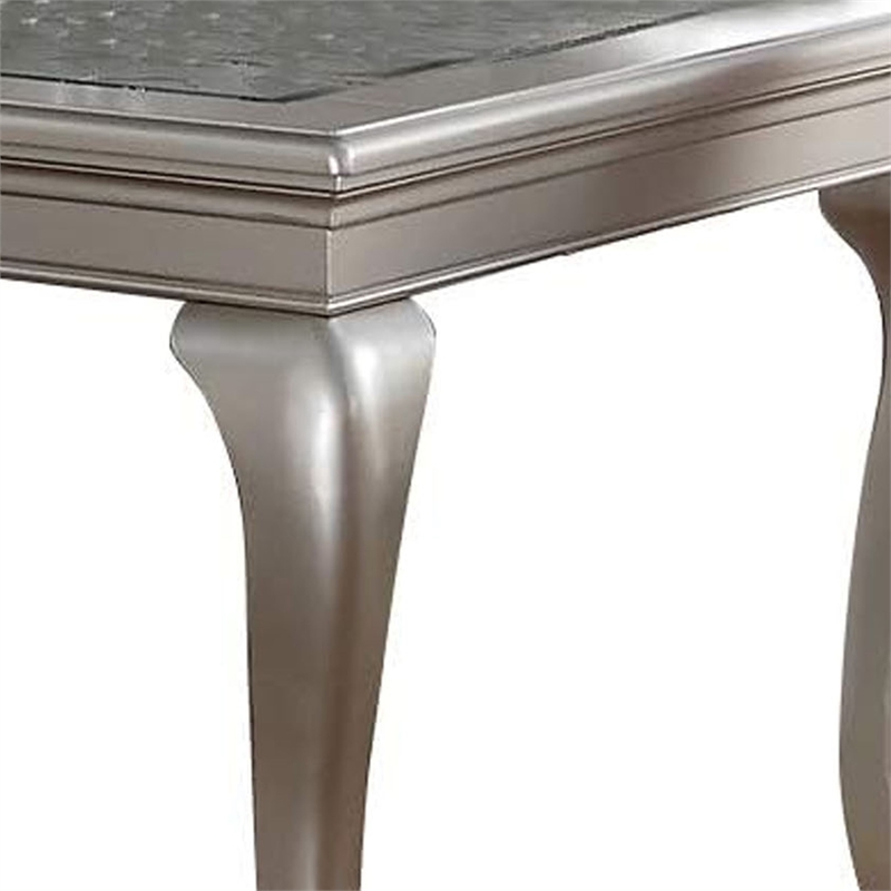 Reme 66-84 Inch Dining Table-6 Seater Extendable-Glass Silver Wood