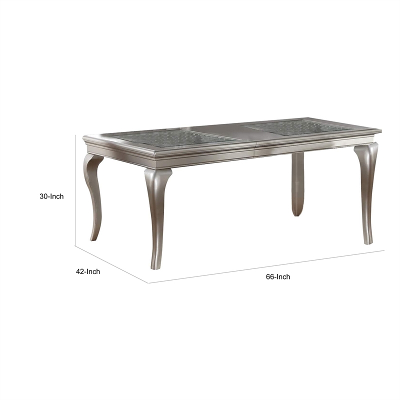 Reme 66-84 Inch Dining Table-6 Seater Extendable-Glass Silver Wood