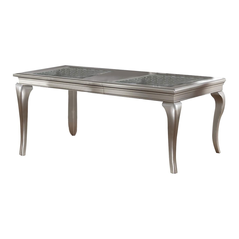 Reme 66-84 Inch Dining Table-6 Seater Extendable-Glass Silver Wood