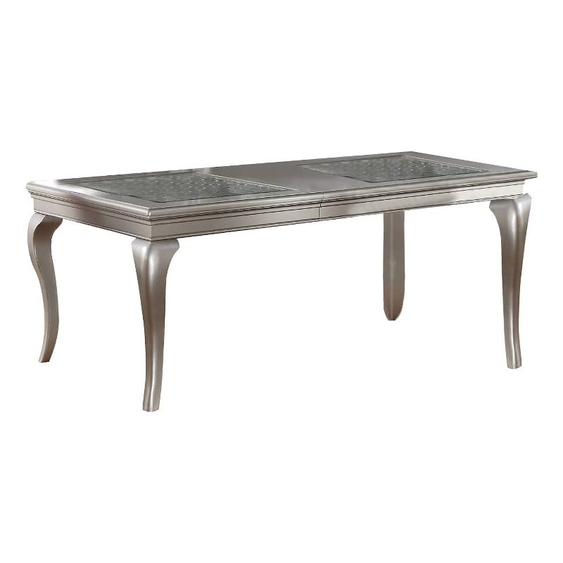 Reme 66-84 Inch Dining Table-6 Seater Extendable-Glass Silver Wood