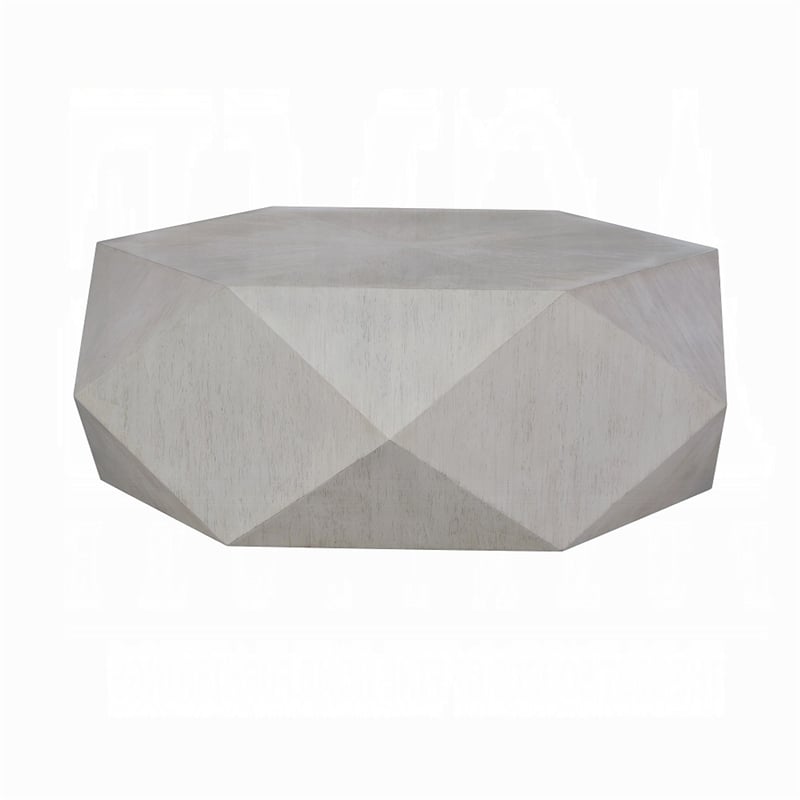 Hano Coffee Table-White Rubberwood-50 Inch-Geometric Plinth Base