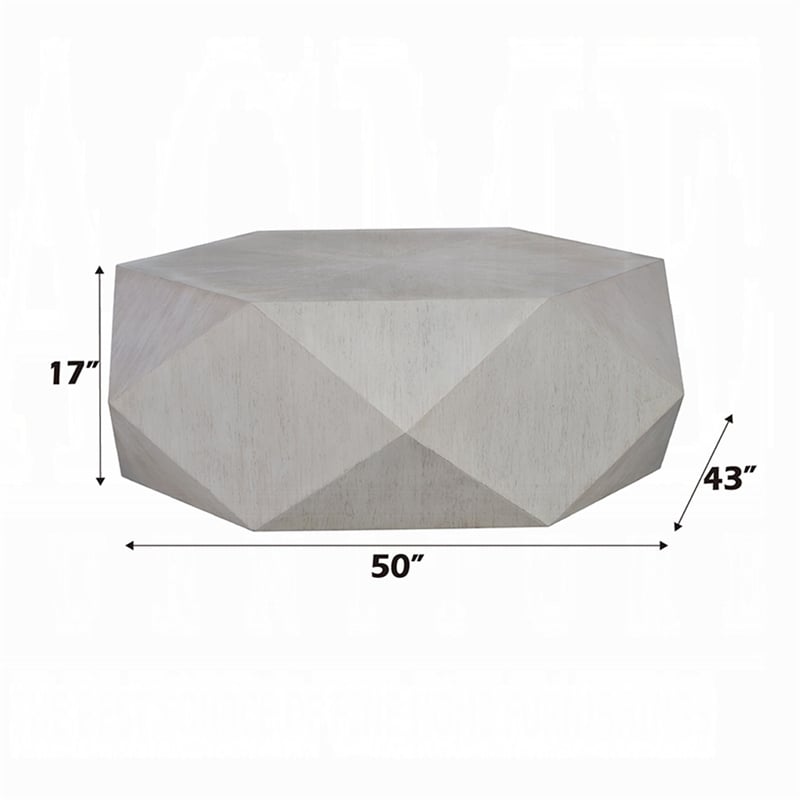 Hano Coffee Table-White Rubberwood-50 Inch-Geometric Plinth Base