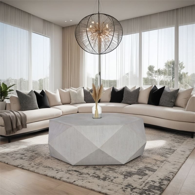 Hano Coffee Table-White Rubberwood-50 Inch-Geometric Plinth Base