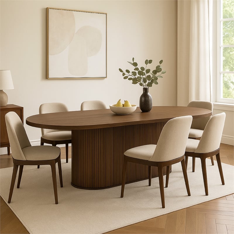 Gamo Oval Dining Table-Vertical Reeded Details-Oak Brown 87 Inch