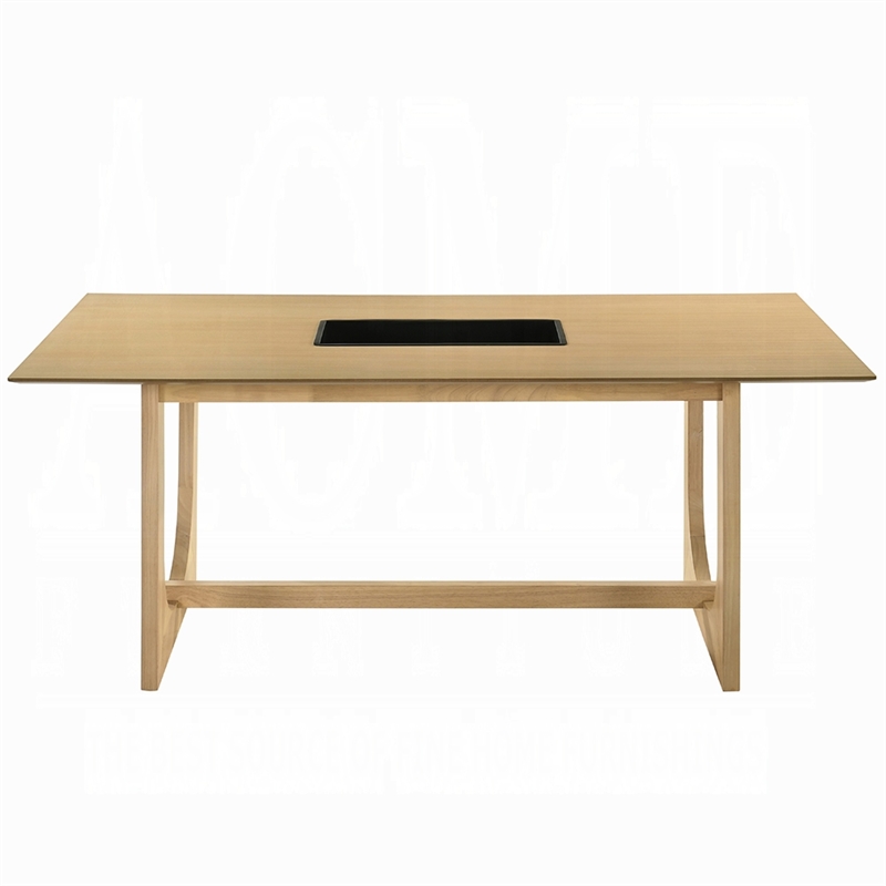 Yodo Rectangular Dining Table-U Sled Base-Natural Brown Wood 71 Inch