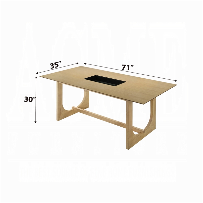 Yodo Rectangular Dining Table-U Sled Base-Natural Brown Wood 71 Inch