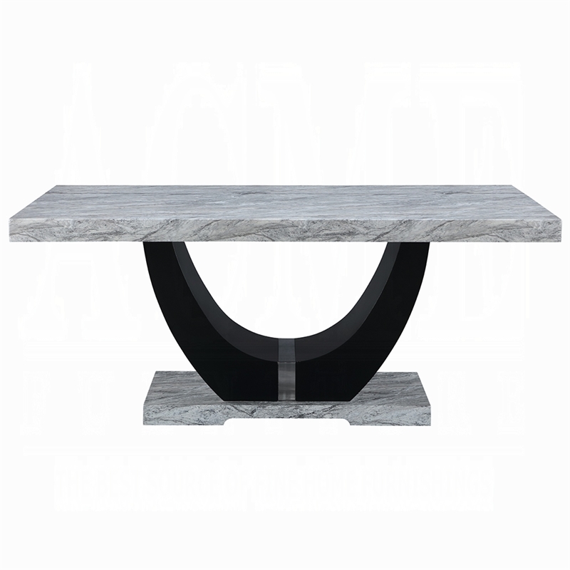 Aline Dining Table with Faux Stone Top-U-Shaped Base-Black 70 Inch
