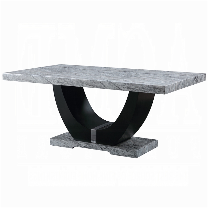 Aline Dining Table with Faux Stone Top-U-Shaped Base-Black 70 Inch