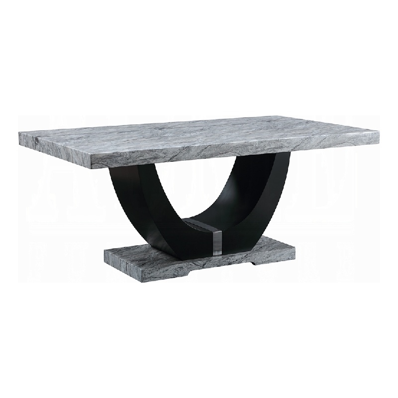 Aline Dining Table with Faux Stone Top-U-Shaped Base-Black 70 Inch