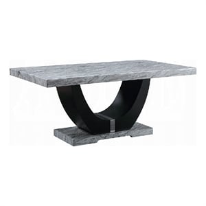 Aline Dining Table with Faux Stone Top-U-Shaped Base-Black 70 Inch