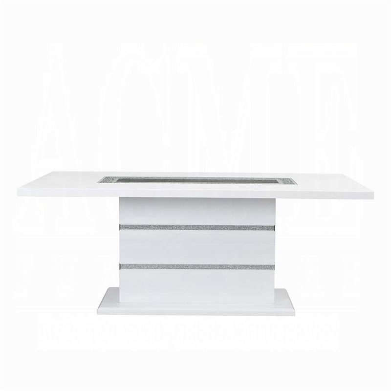 Zav Dining Table-79 Inch Rectangular Top-White Gray Pedestal Base