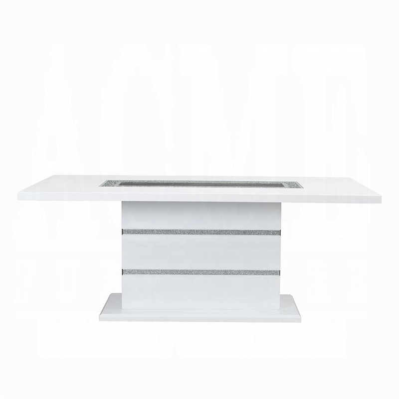 Zav Dining Table-79 Inch Rectangular Top-White Gray Pedestal Base