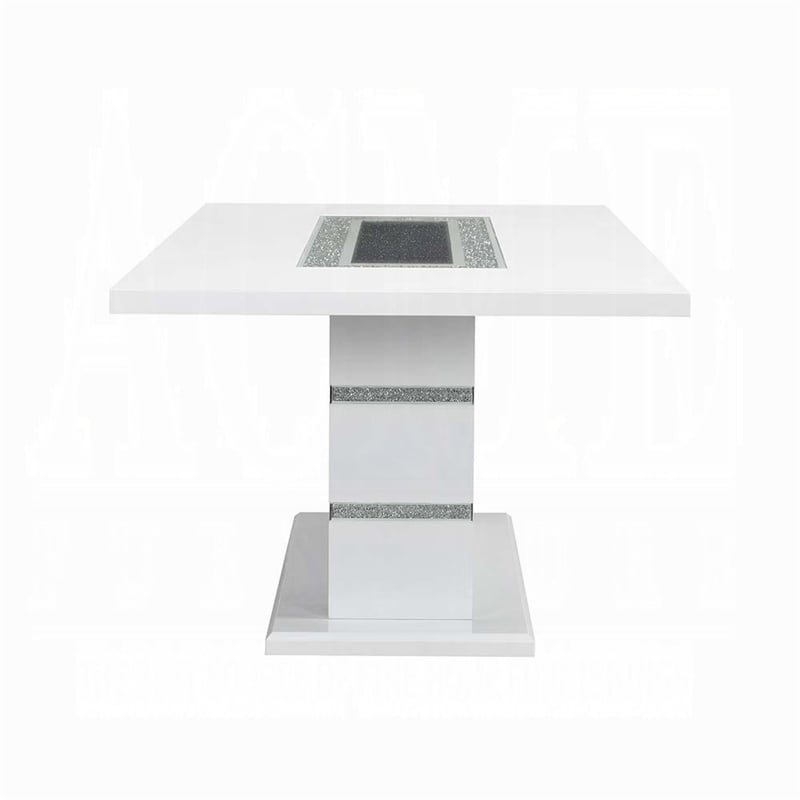 Zav Dining Table-79 Inch Rectangular Top-White Gray Pedestal Base