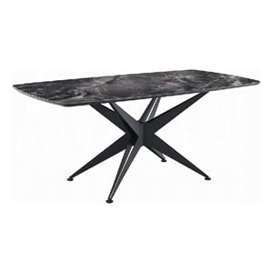 Laus Dining Table-71 Inch Crystal Glass Top-Black Geometric Base