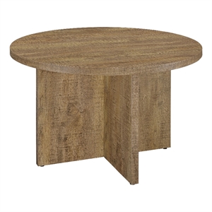 Lama Dining Table-47 Inch Round Top X Cross Legs-Natural Brown Wood Frame