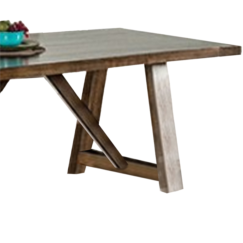 Jule Dining Table-76 Inch Rectangular Top-Trestle Base-Brown Solid Wood