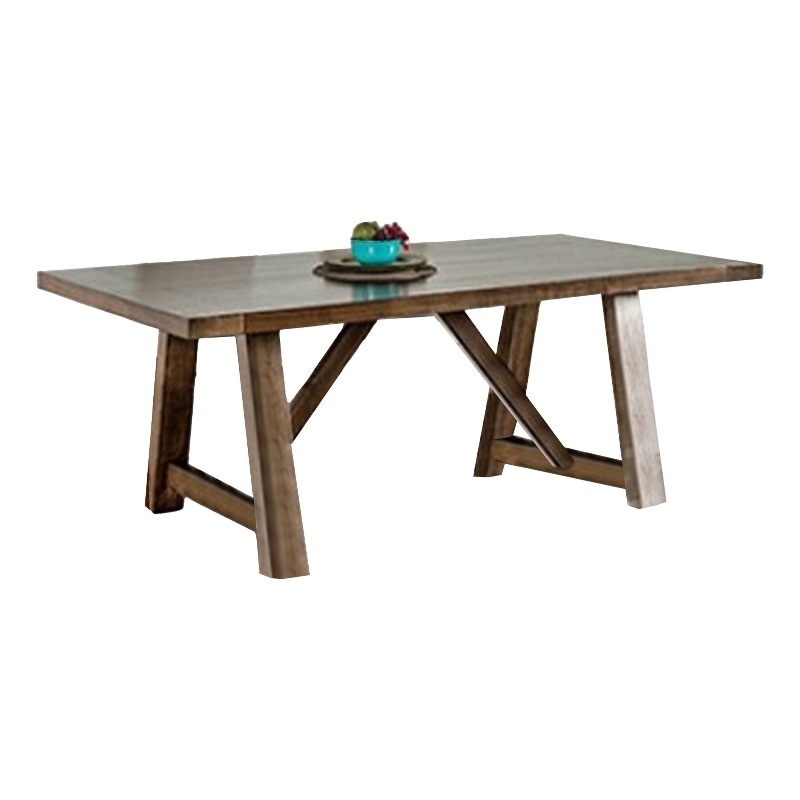 Jule Dining Table-76 Inch Rectangular Top-Trestle Base-Brown Solid Wood