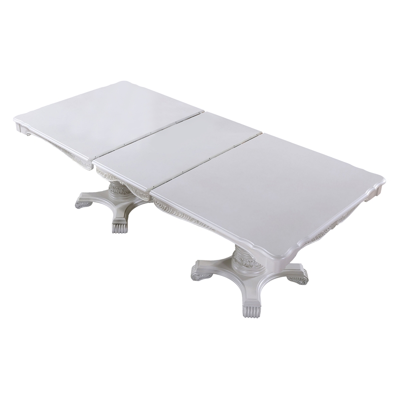 Zenie Dining Table-Extension Leaf-77-95 Inch-Classic White Solid Wood