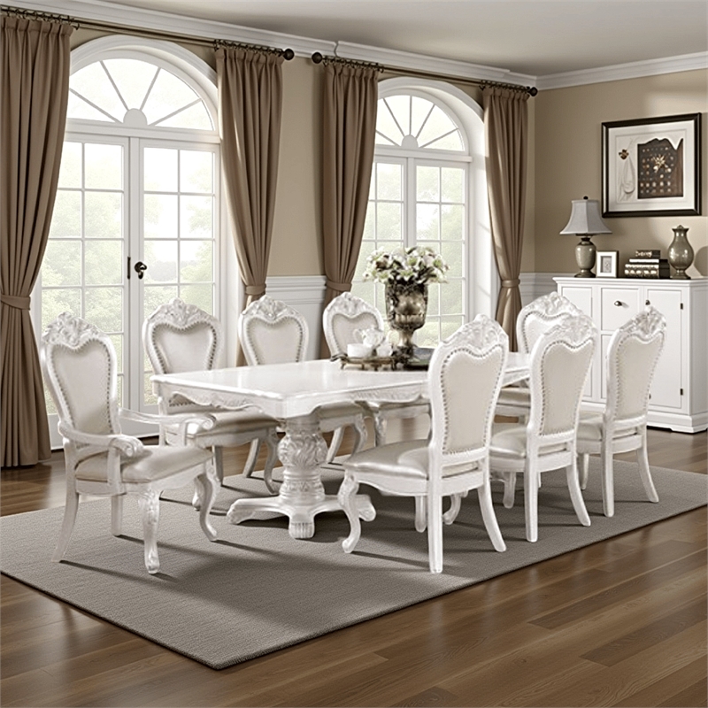 Zenie Dining Table-Extension Leaf-77-95 Inch-Classic White Solid Wood