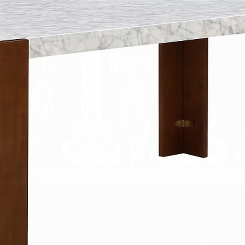 Dining Table-72 Inch White Rectangular Faux Marble Top-Brown Wood