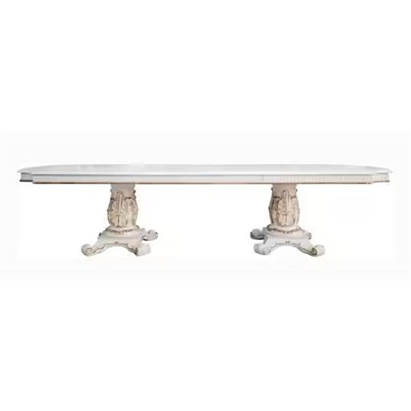 Antoine Dining Table-Double Pedestal-84-120 Inch Antique Pearl White