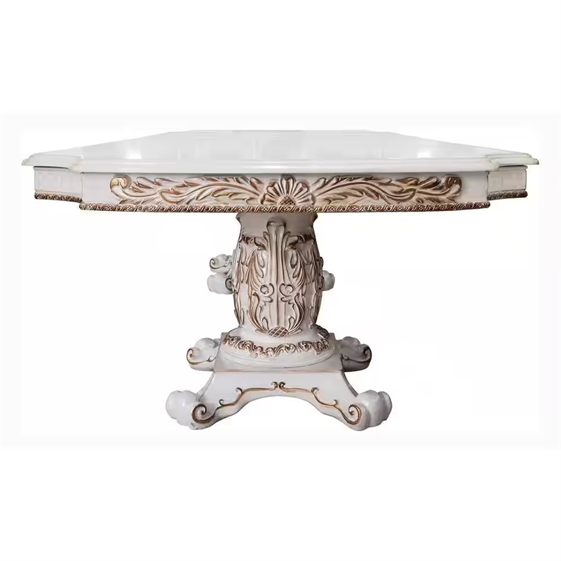 Antoine Dining Table-Double Pedestal-84-120 Inch Antique Pearl White