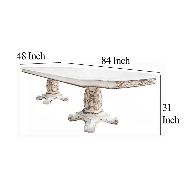Antoine Dining Table-Double Pedestal-84-120 Inch Antique Pearl White