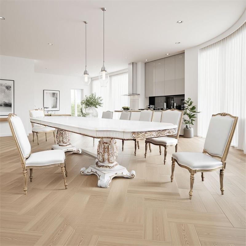 Antoine Dining Table-Double Pedestal-84-120 Inch Antique Pearl White